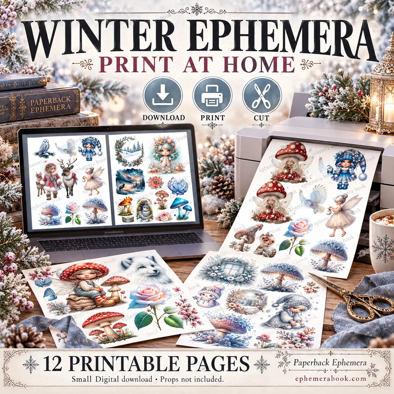 Winter Woodland Ephemera Printable PDF | 12 Junk Journal Pages product image (5)