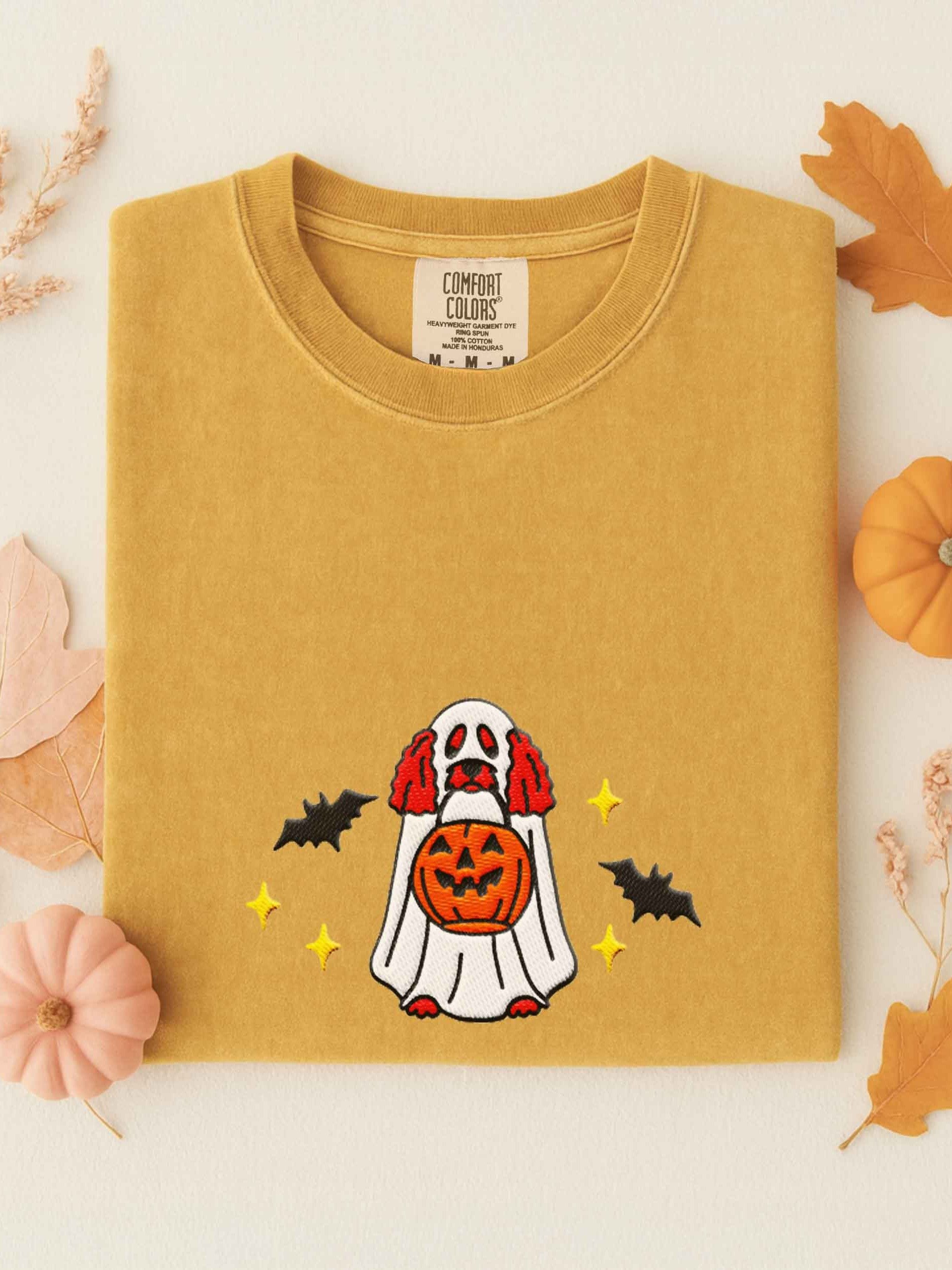 Halloween Miniature Poodle(Red) Embroidered T-Shirt product image (1)