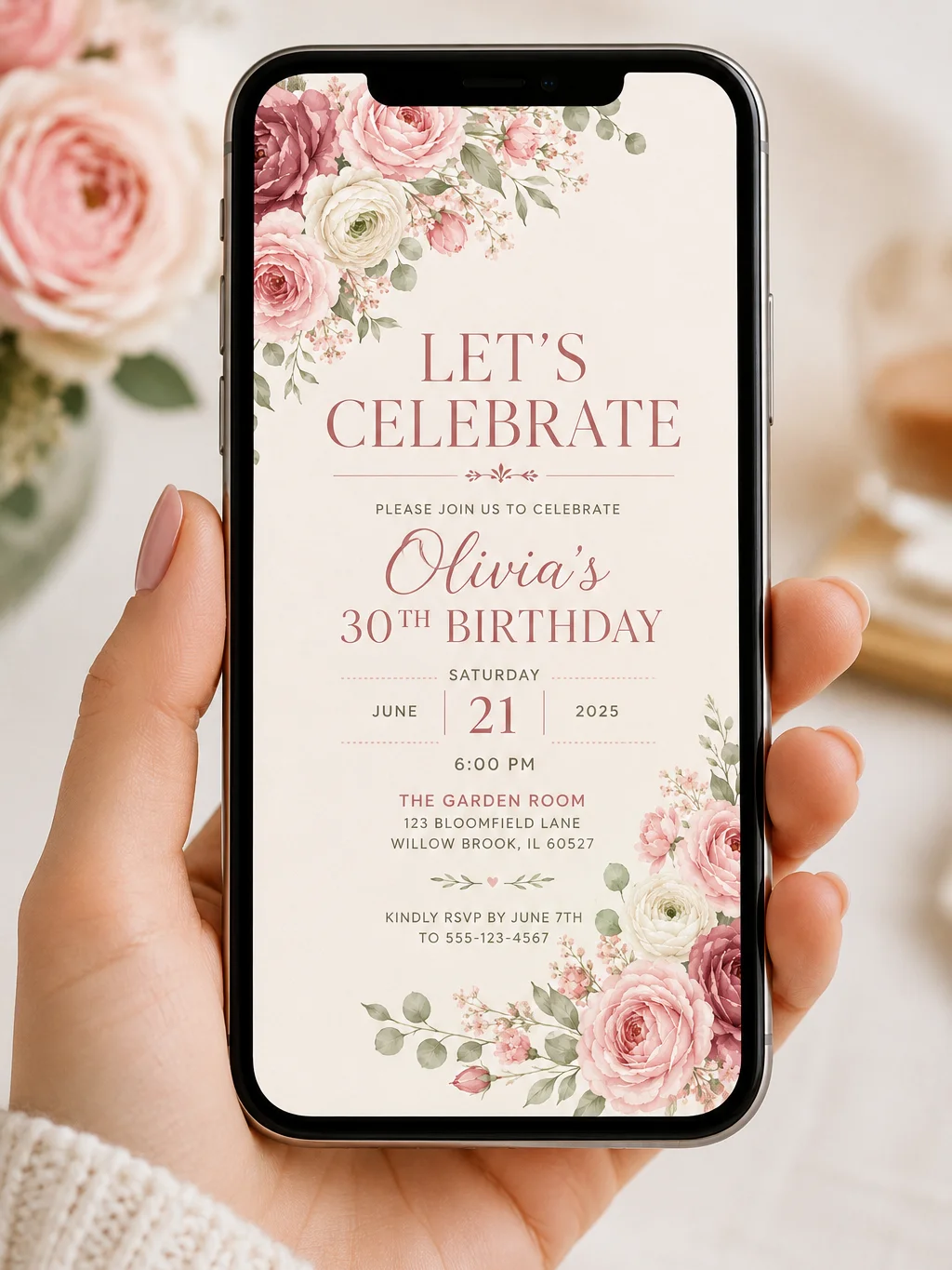 Blush Garden Birthday Invitation Template, Editable Canva Invite, Floral 30th Birthday Invitation, Printable Digital Download 5x7 product image (2)