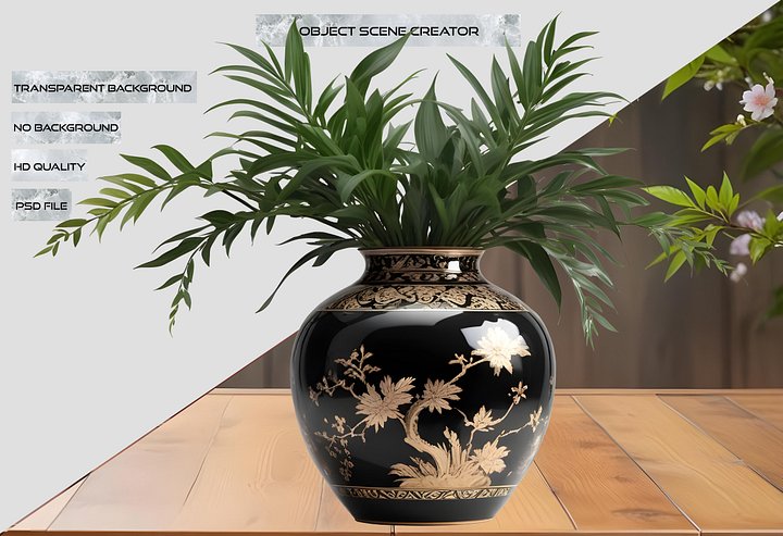 Black and Gold Chinese Vase – Elegant Floral Pattern PNG product image (2)