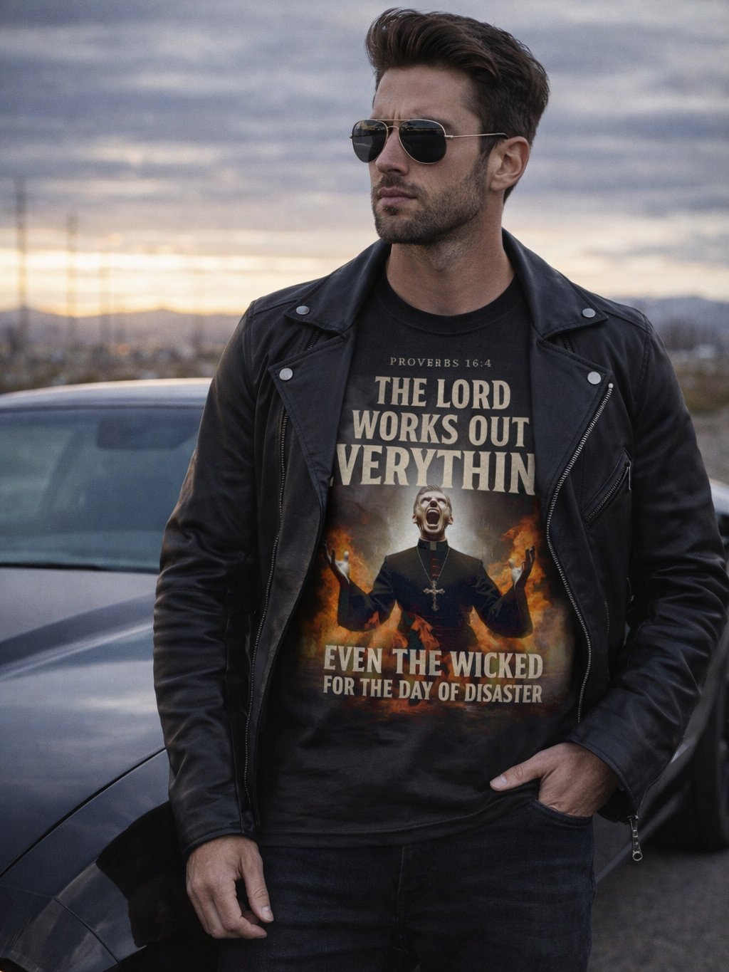 Day of Disaster Bible Verse T-Shirt – Christian Proverbs 16:4 Scripture Graphic Tee, Fiery Judgment Priest Artwork Faith Shirt, Bold Religious Warning Apparel product image (2)