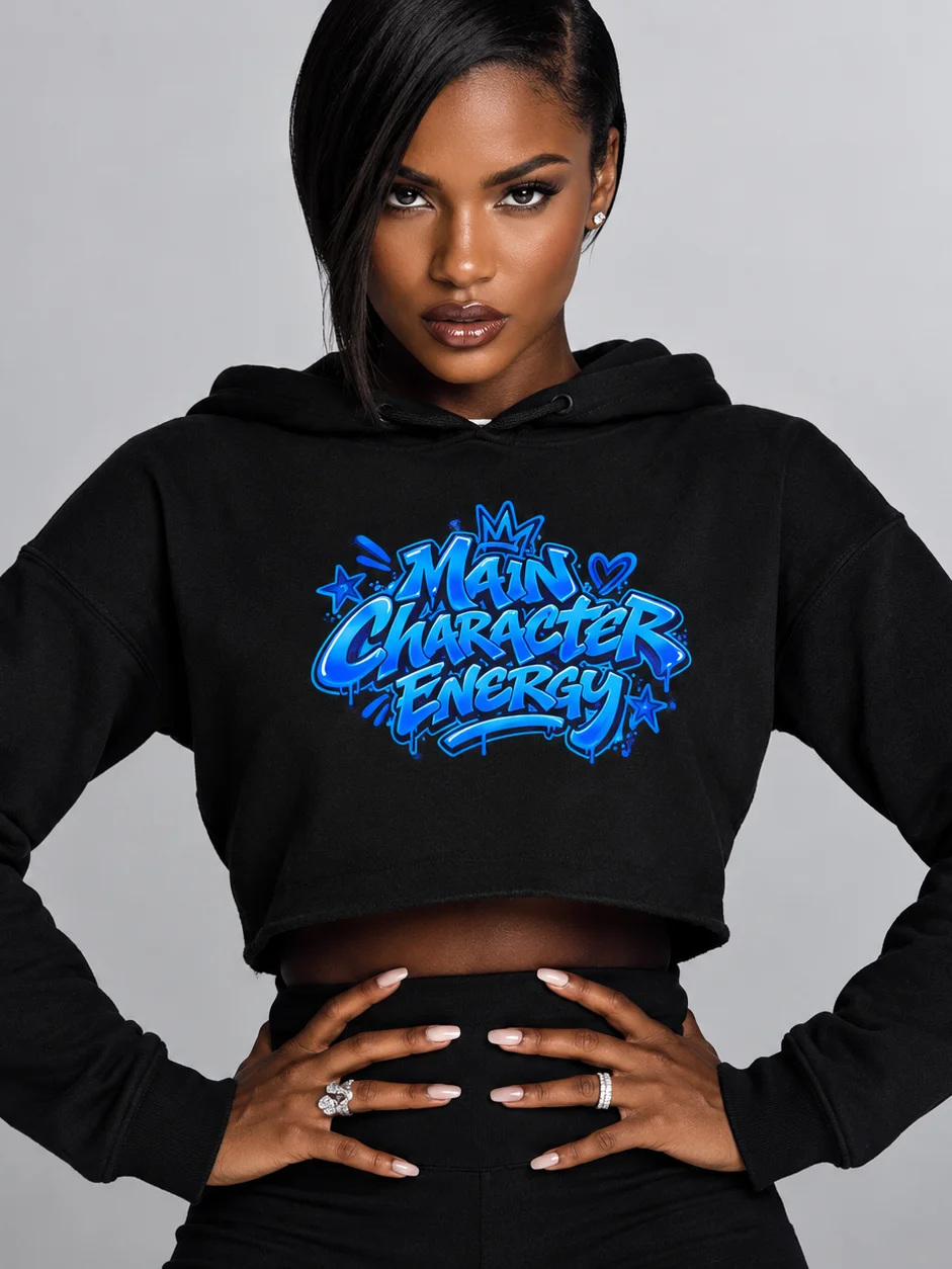 HERitage Main Character Energy Crop Hoodie In Blue product image (1)