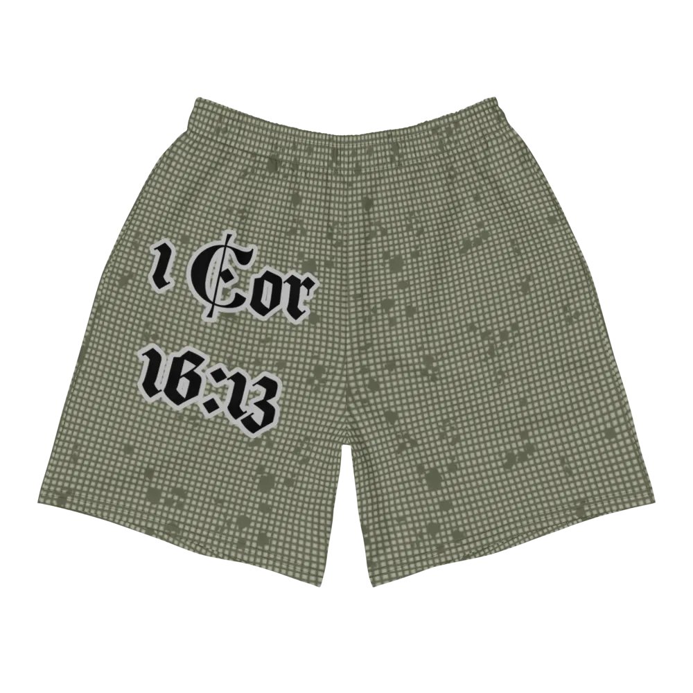 Faithful Camo: 1 Corinthians 16:13 Unisex Athletics Shorts - Desert Night Camo product image (11)