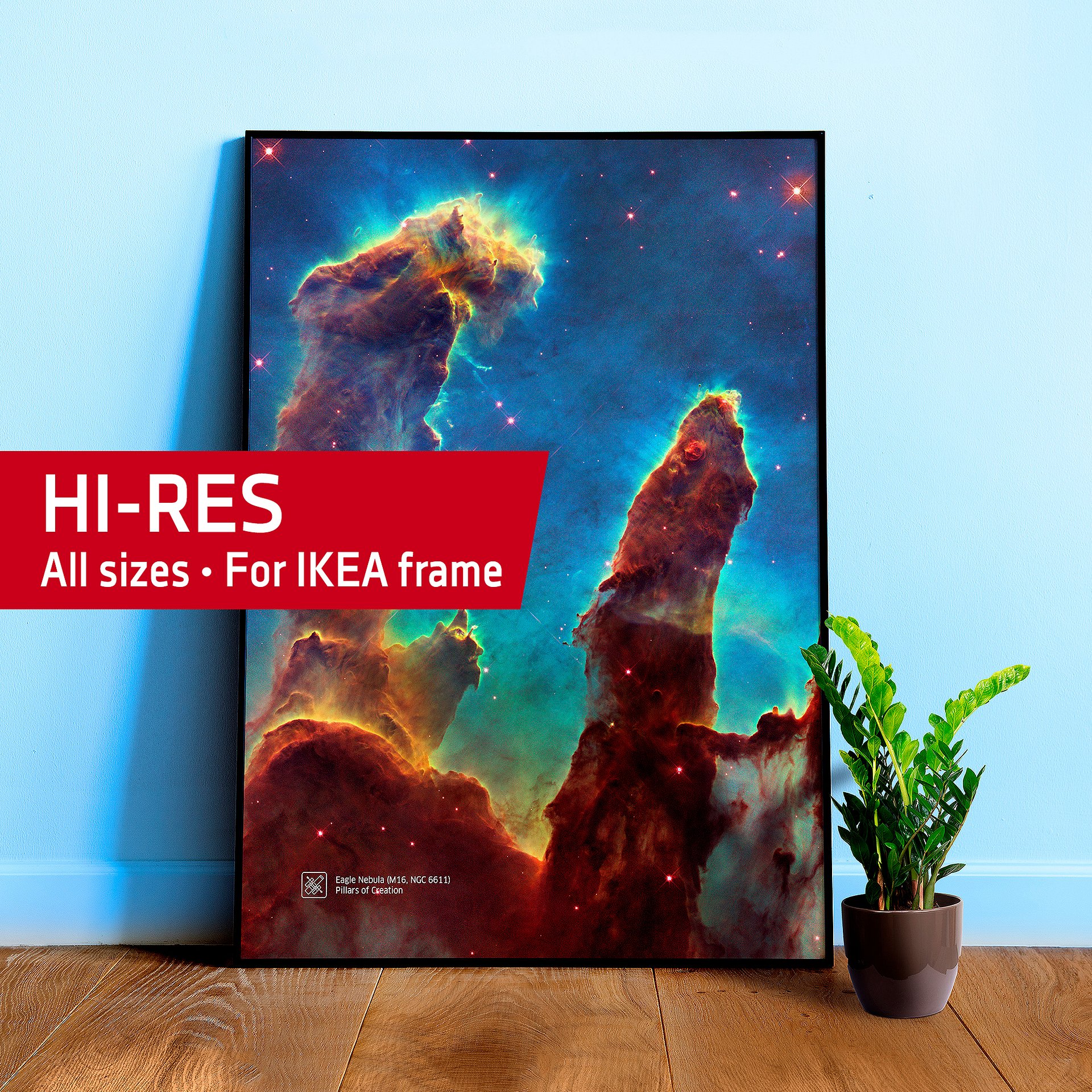 The Pillars of Creation. Eagle Nebula (M16, NGC 6611), NASA Hubble Space Telescope — Hi-Res Space poster, science poster, space photo product image (1)