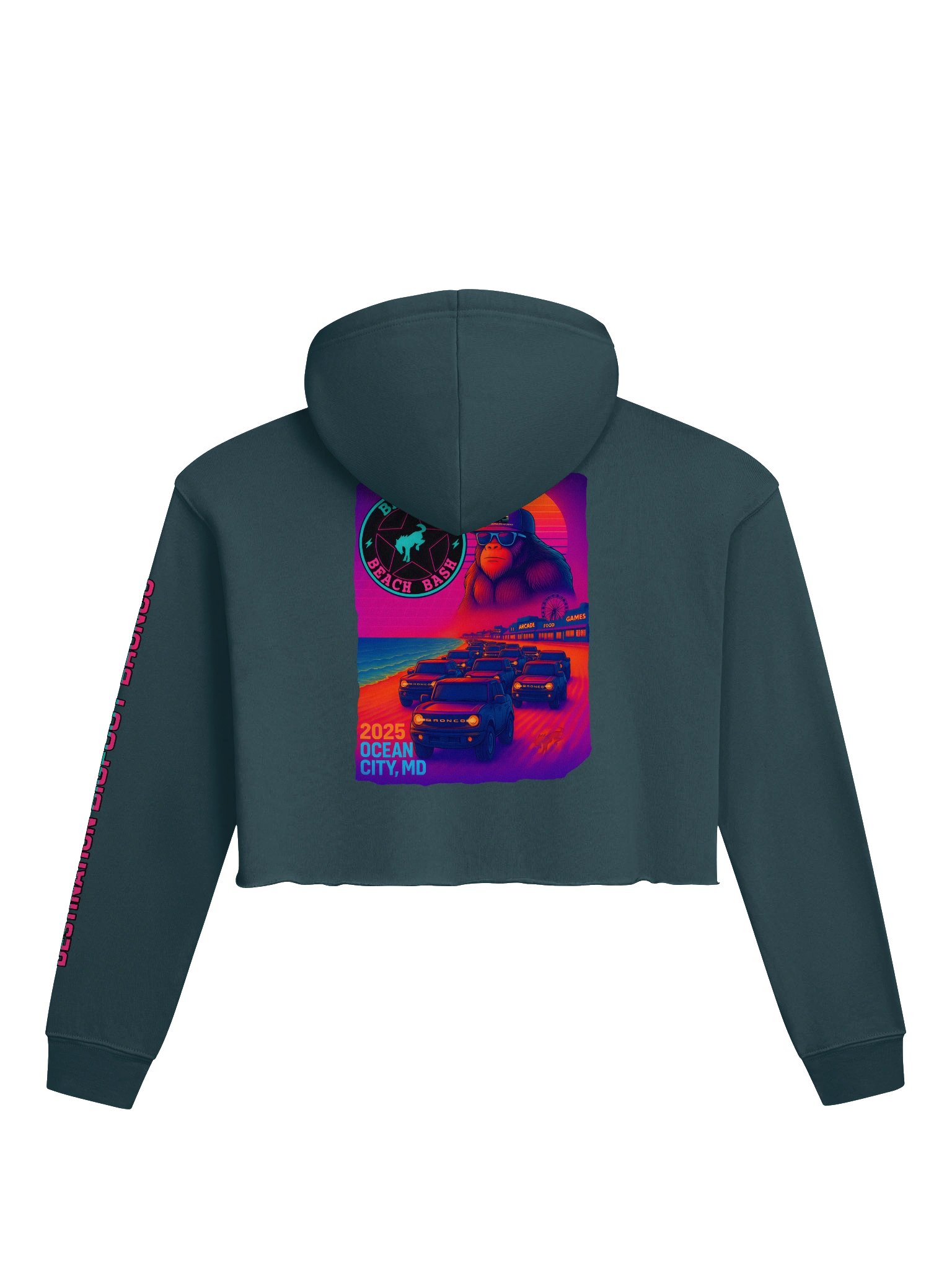 2025 Bronco Beach Bash Ocean City / Destination Bigfoot Bronco Collab | Bella+Canvas Fleece Women's Crop Hoodie (Multiple Colors Available) product image (3)