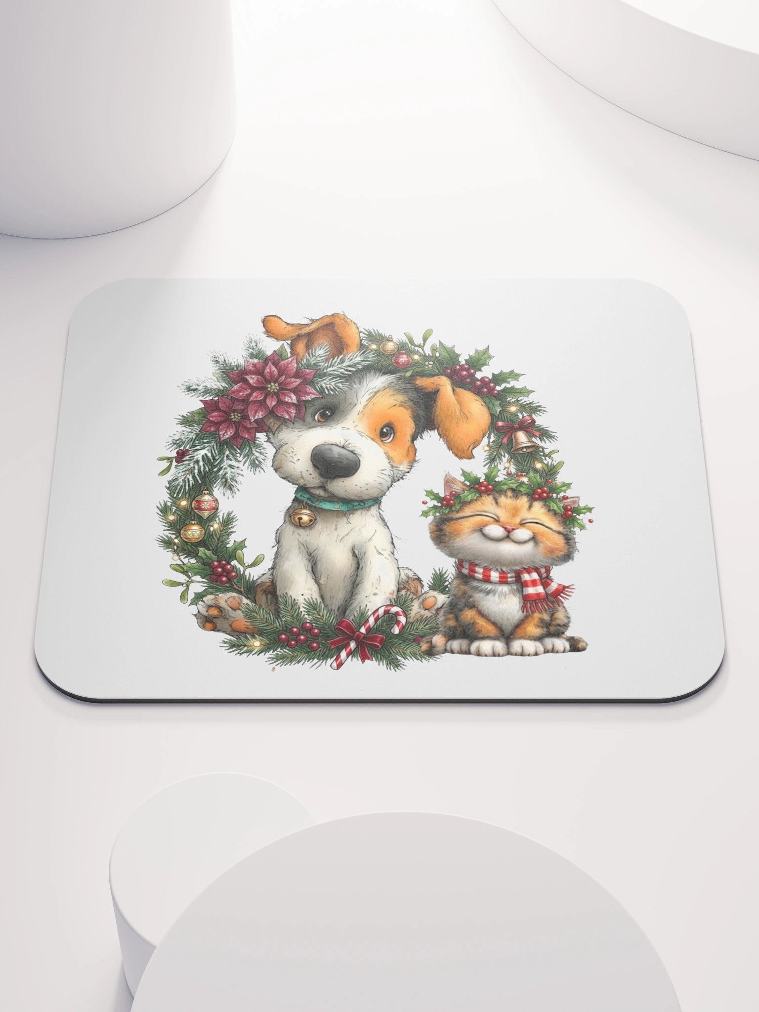 Christmas Dog & Cat Wreath Mouse Pad product image (1)