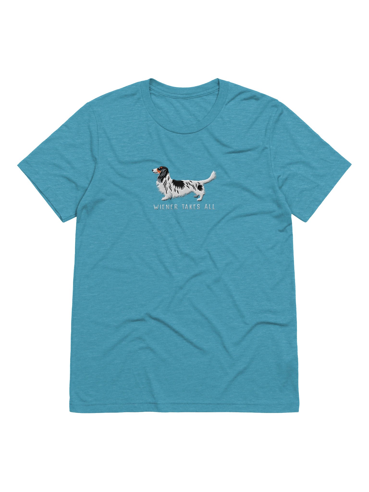 Wiener Takes All T-Shirt(Embroidered) of a Longhaired Dachshund(Pied Black & White) product image (61)