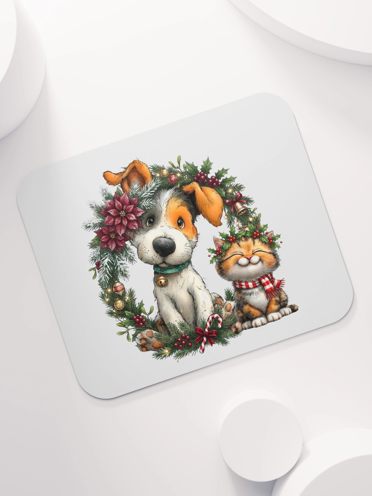 Christmas Dog & Cat Wreath Mouse Pad product image (7)