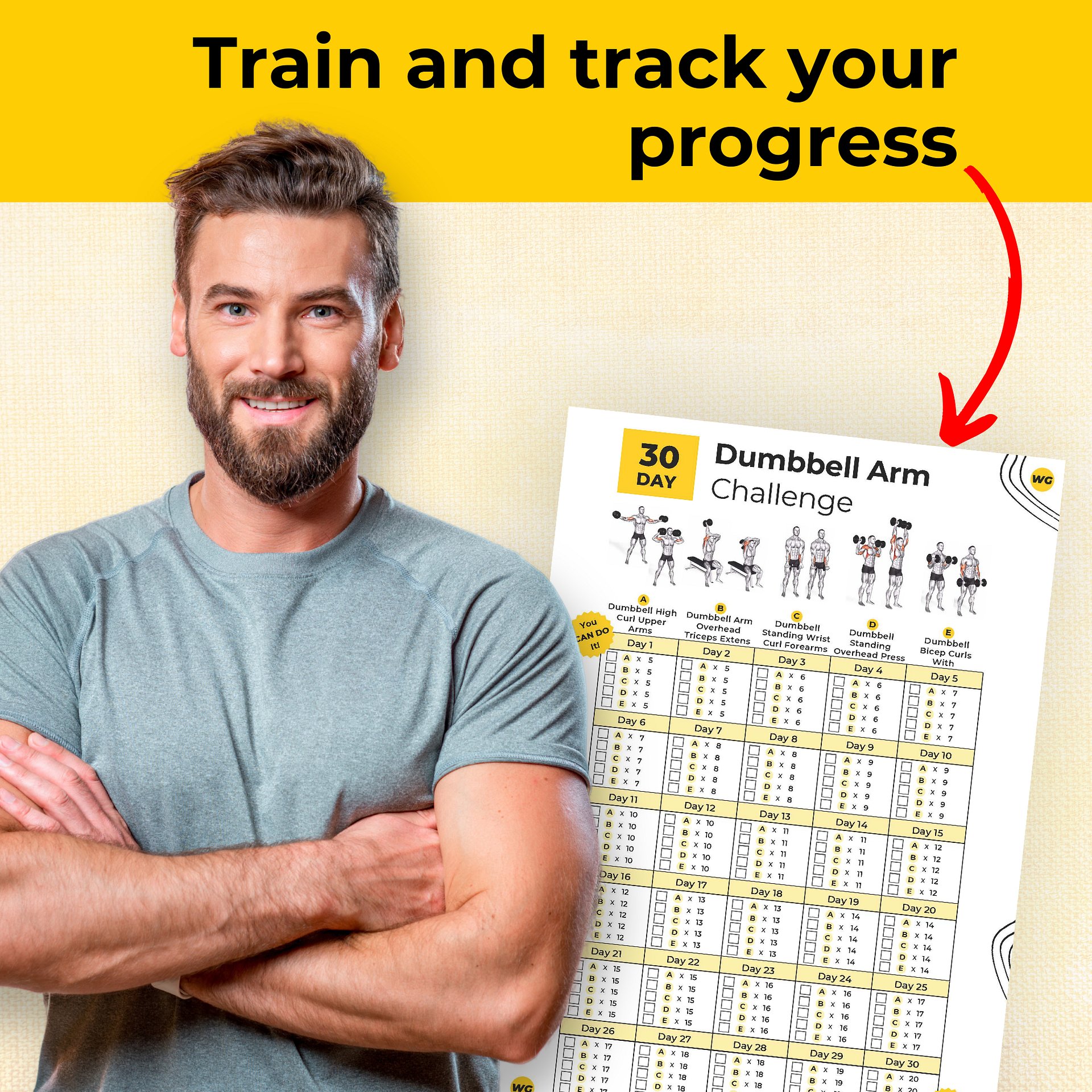 30 Day Dumbbell Arm Challenge - Printable Workout Tracker product image (2)