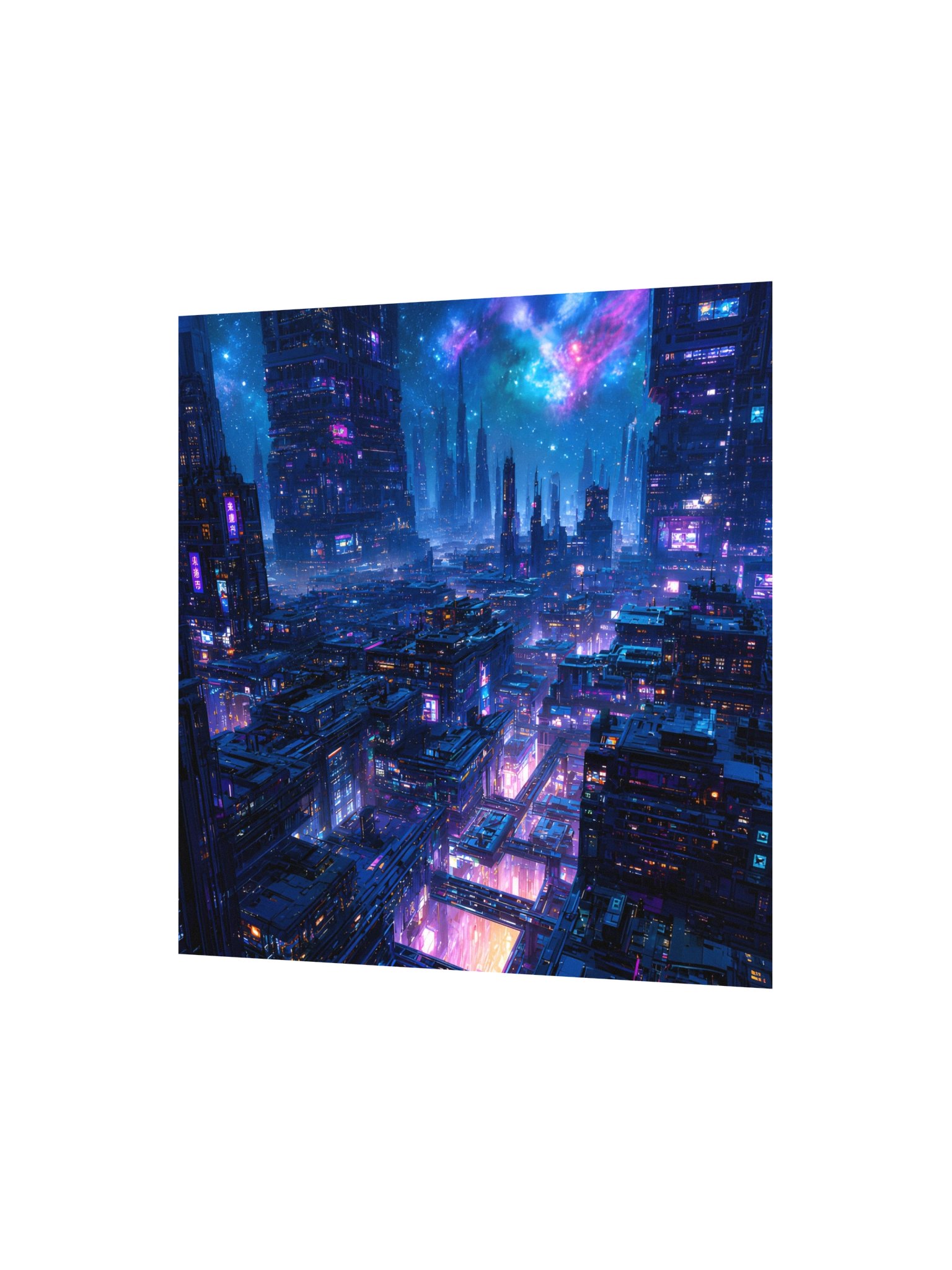 Futuristic Cyberpunk City Wall Art | Neon Galaxy Skyline Poster | Sci Fi Gamer Room Decor product image (3)