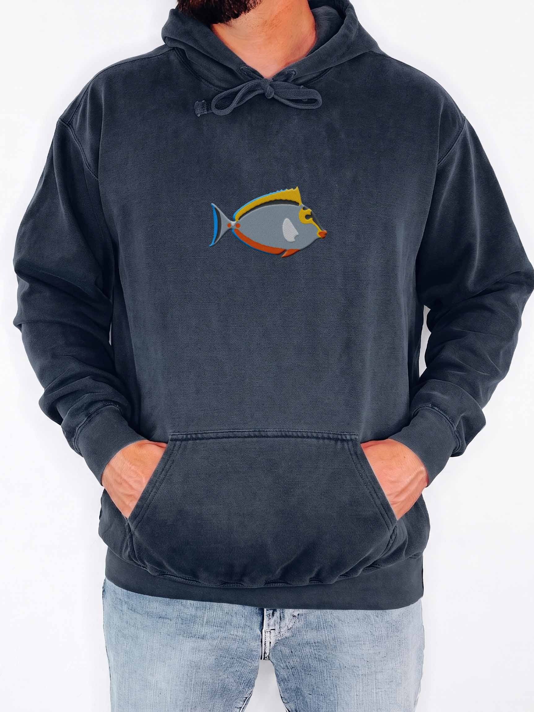 Blonde Lipstick Tang Embroidered Premium Hoodie | Saltwater Reef Aquarium Fish & Marine Life Apparel product image (2)