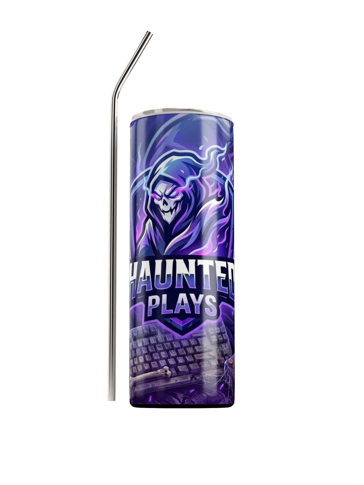 Haunted Plays Gaming Tumbler – 20oz Stainless Steel Skull Design Cup with Straw product image (1)