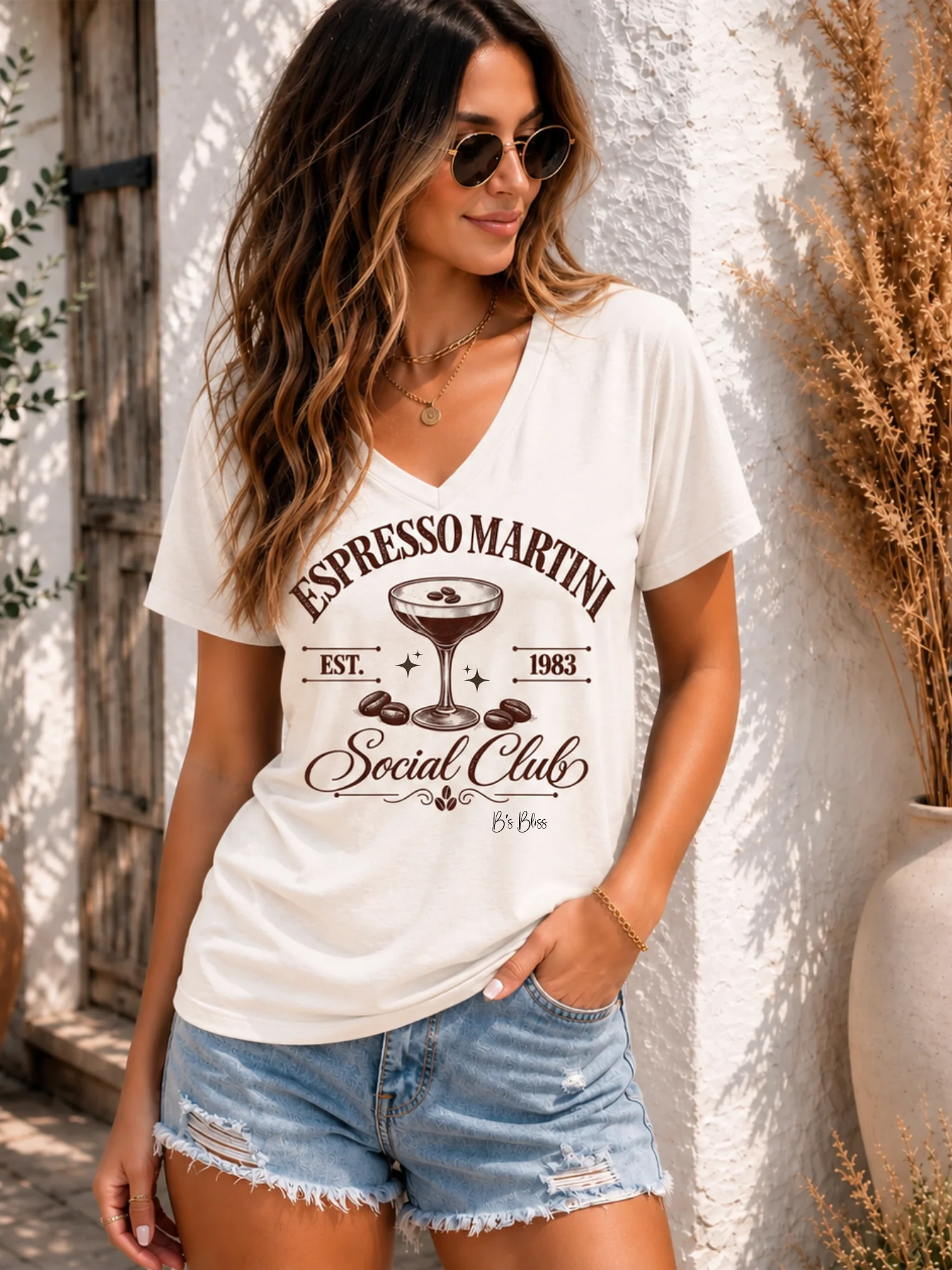 Espresso Martini Social Club V-Neck Graphic T-Shirt product image (2)