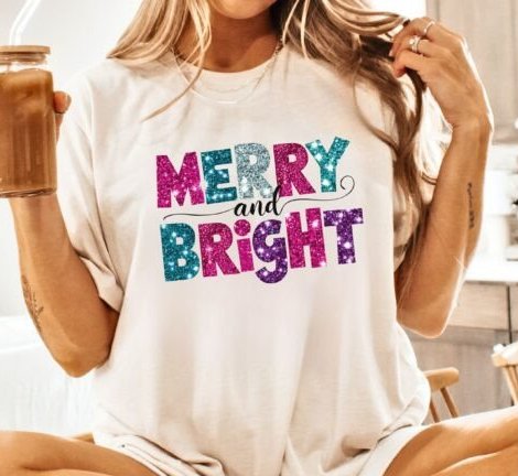 Merry and Bright T-Shirt with a Glittery Look product image (31)