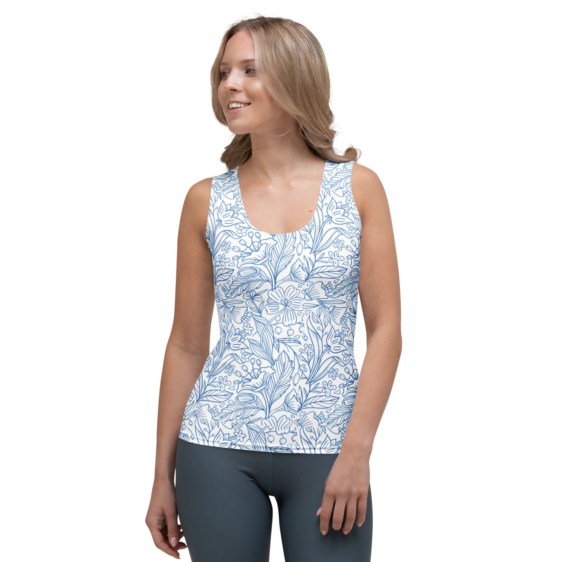 Stylish Blue Botanical Bliss Tank Top for Women’s Wardrobe product image (1)