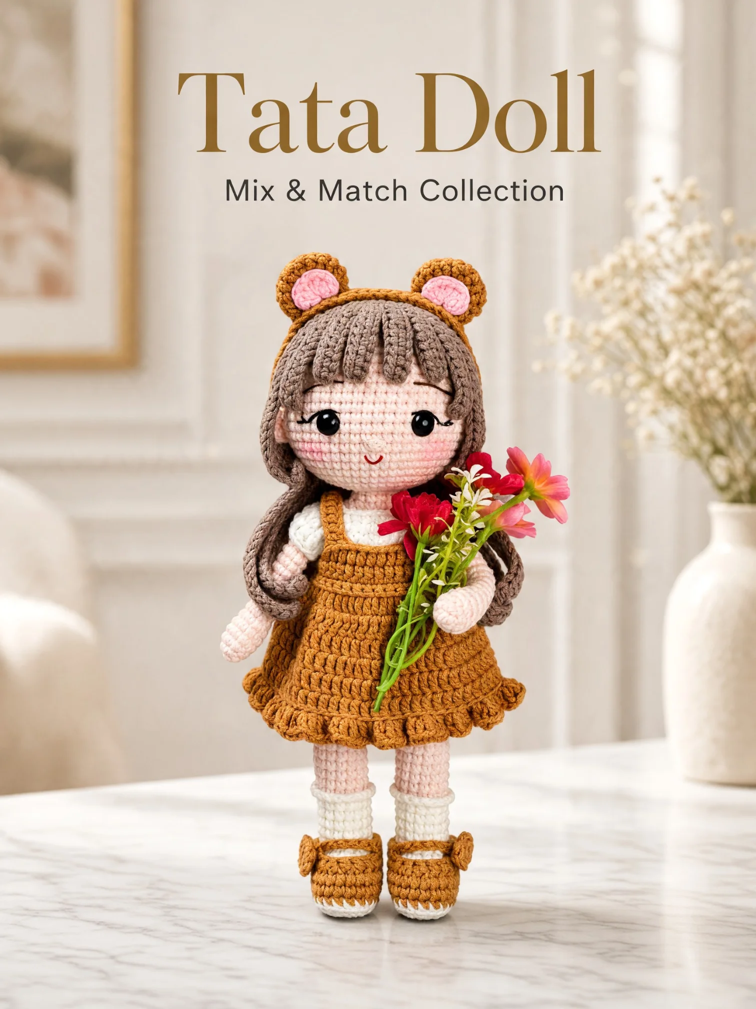 PDF | Crochet 9-inch Tata Doll in Bear Outfit | Amigurumi Doll Pattern product image (1)