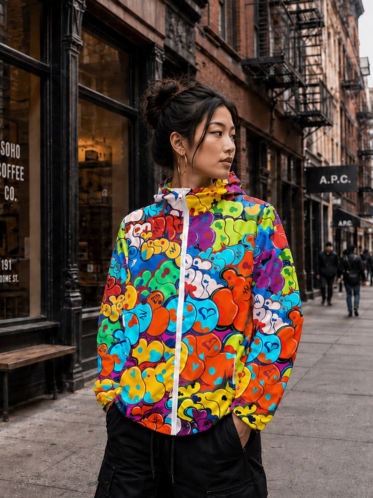 INDIE184 BUBBLE PATTERN ALL-OVER WINDBREAKER (UNISEX) product image (5)