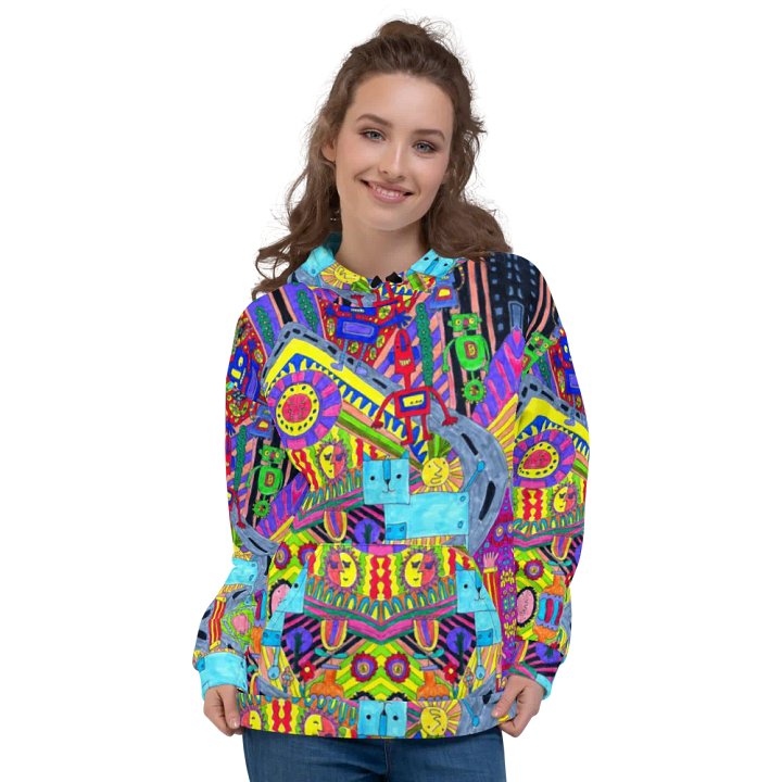 Abstract Colourful Doodle Robots Unisex Pull Over Hoodie product image (2)