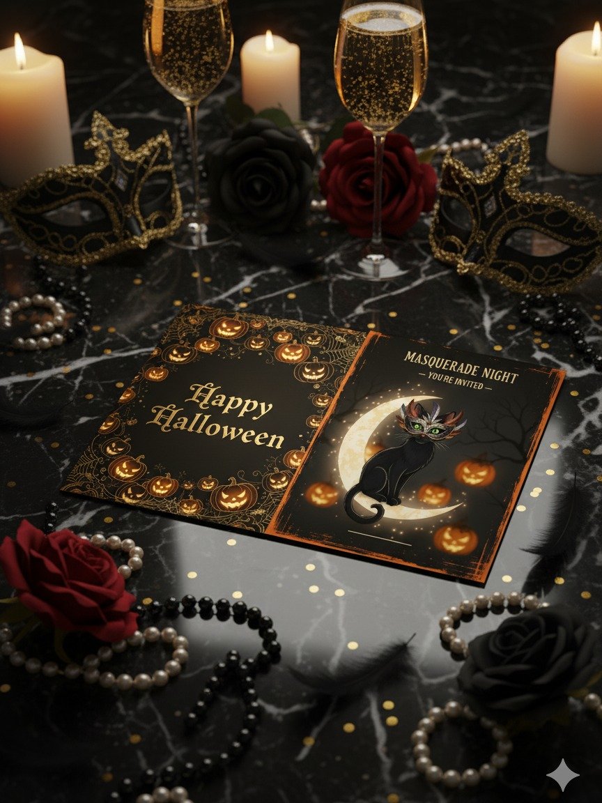 Halloween Masquerade Invitation, Black Cat Party Invite, Masquerade Night Card, Printable Halloween Invite, Elegant Masquerade Party product image (5)