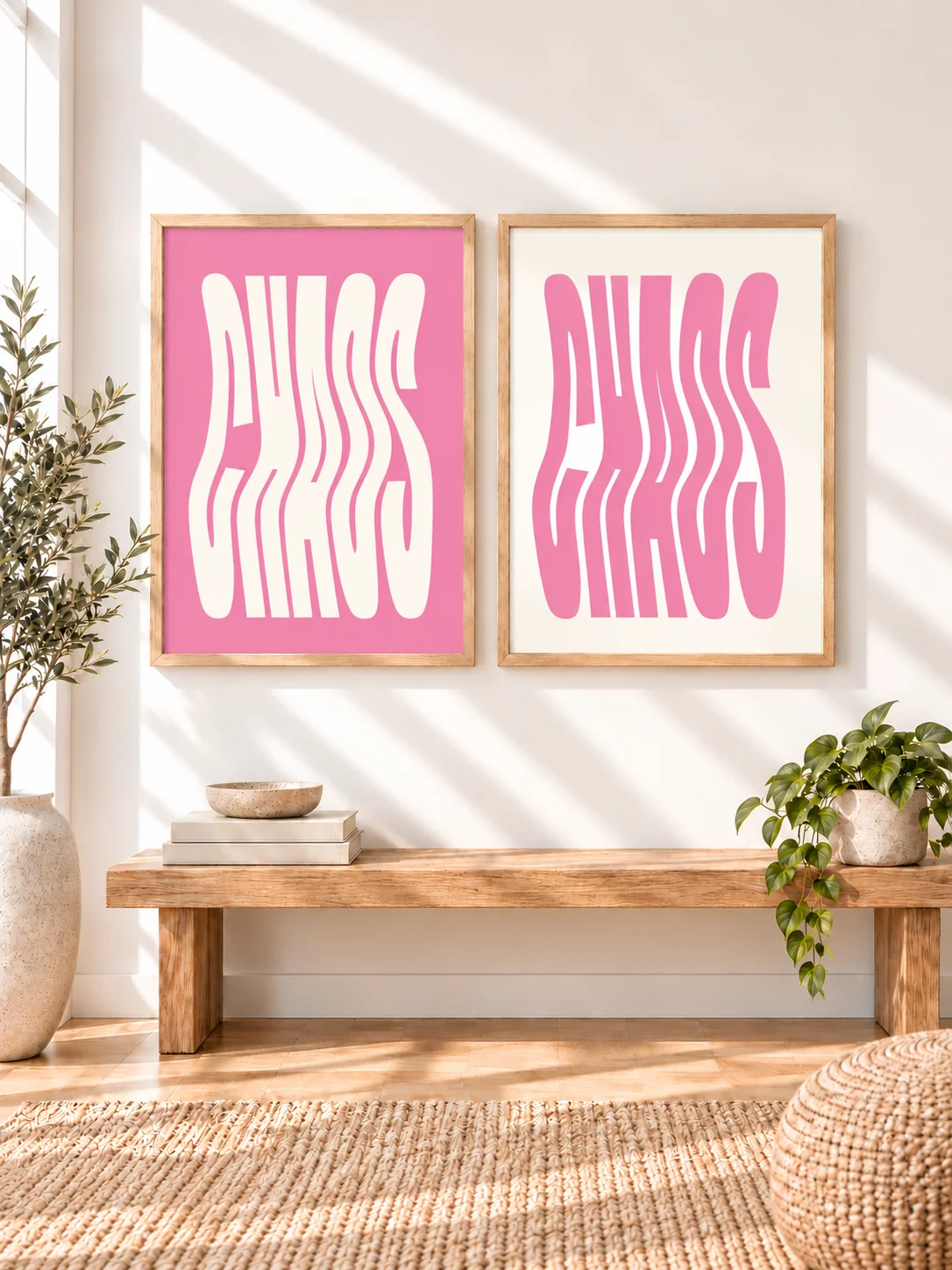 CHAOS Pink Wavy Typography Printable Wall Art, Retro Y2K Poster, Funky Dopamine Decor, Girly Dorm Bedroom Digital Download product image (1)