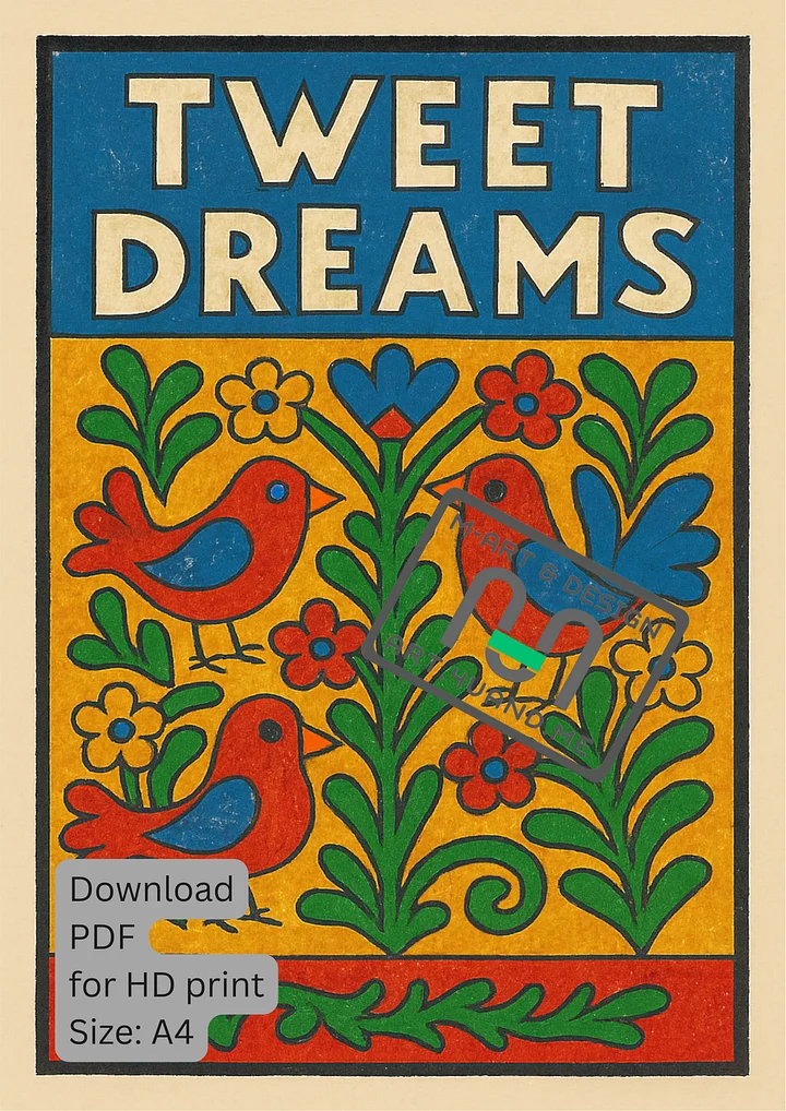 Tweet Dreams — Folk Art A4 Digital Print - Digital Product PDF file product image (1)