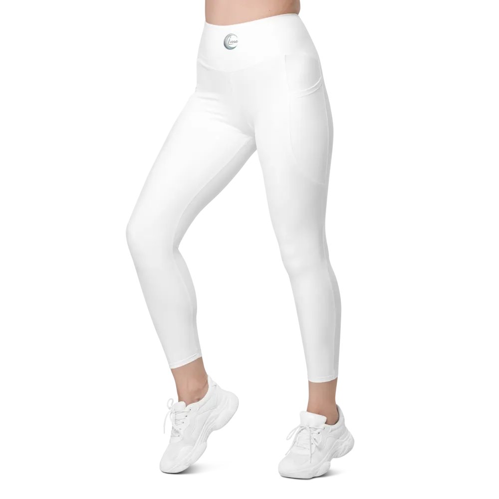 Luna High-Waisted Leggings with Pockets - White, Exclusive Design product image (7)