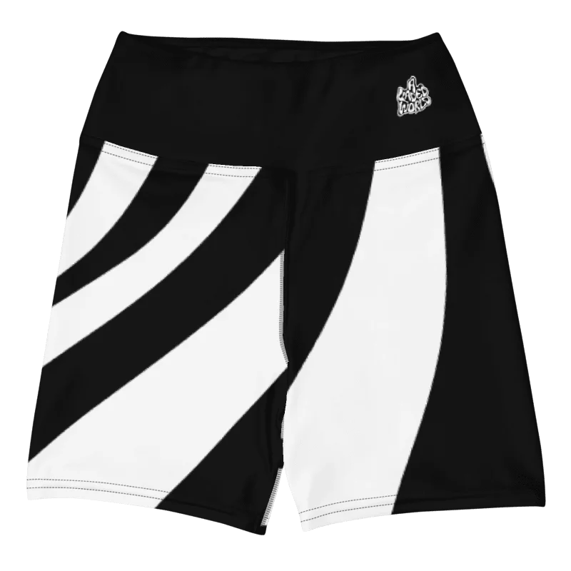 Black & White Abstract Wave Yoga Shorts product image (1)