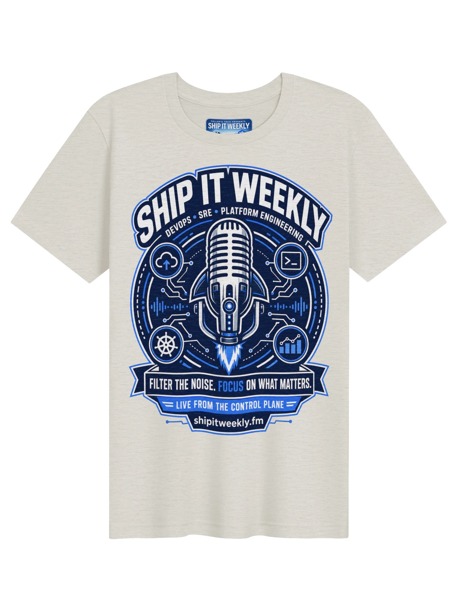 Rocket Mic Control Plane | Ship It Weekly DevOps Tee product image (1)
