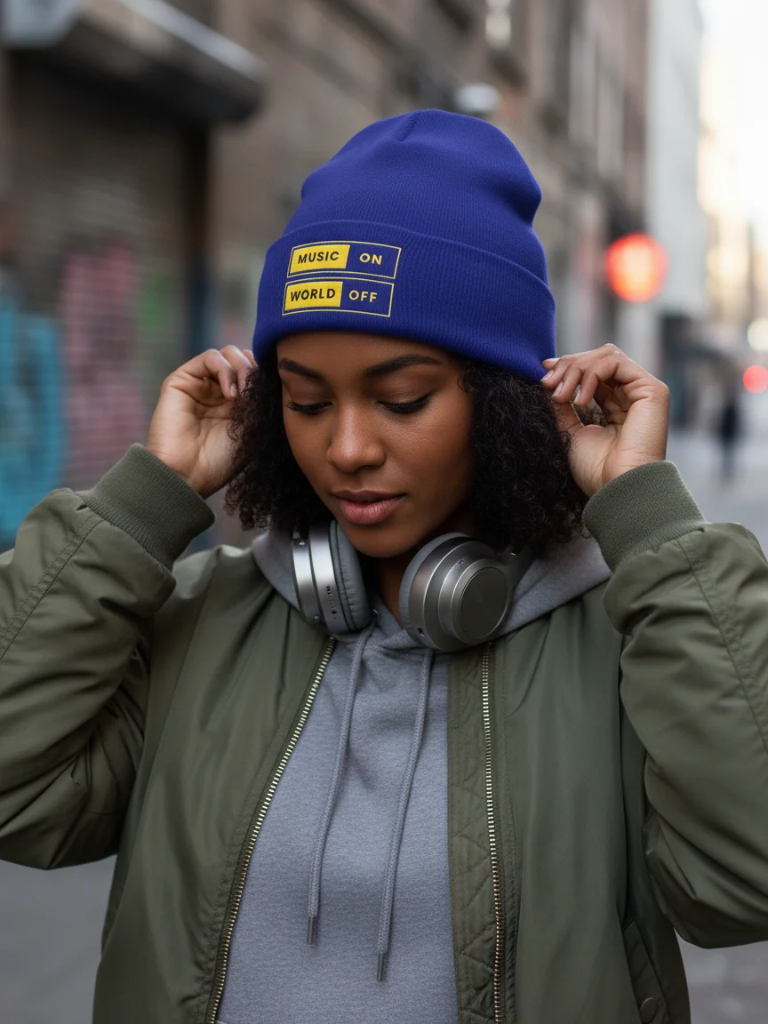 Music On / World Off Beanie product image (6)
