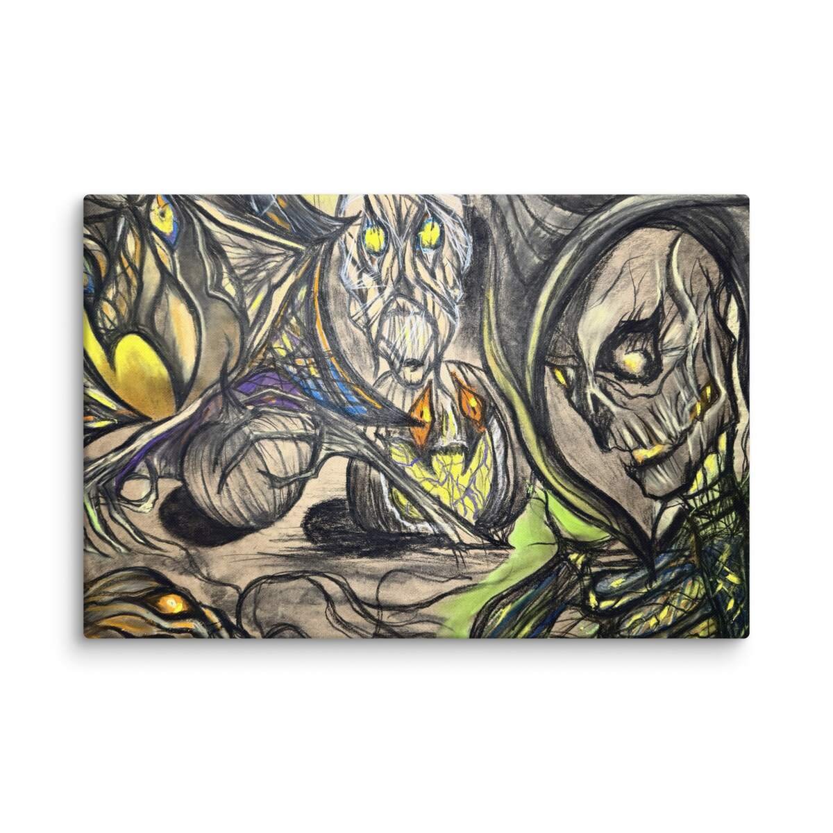 Vulture and Skull Halloween Canvas Print by MayneArt product image (1)