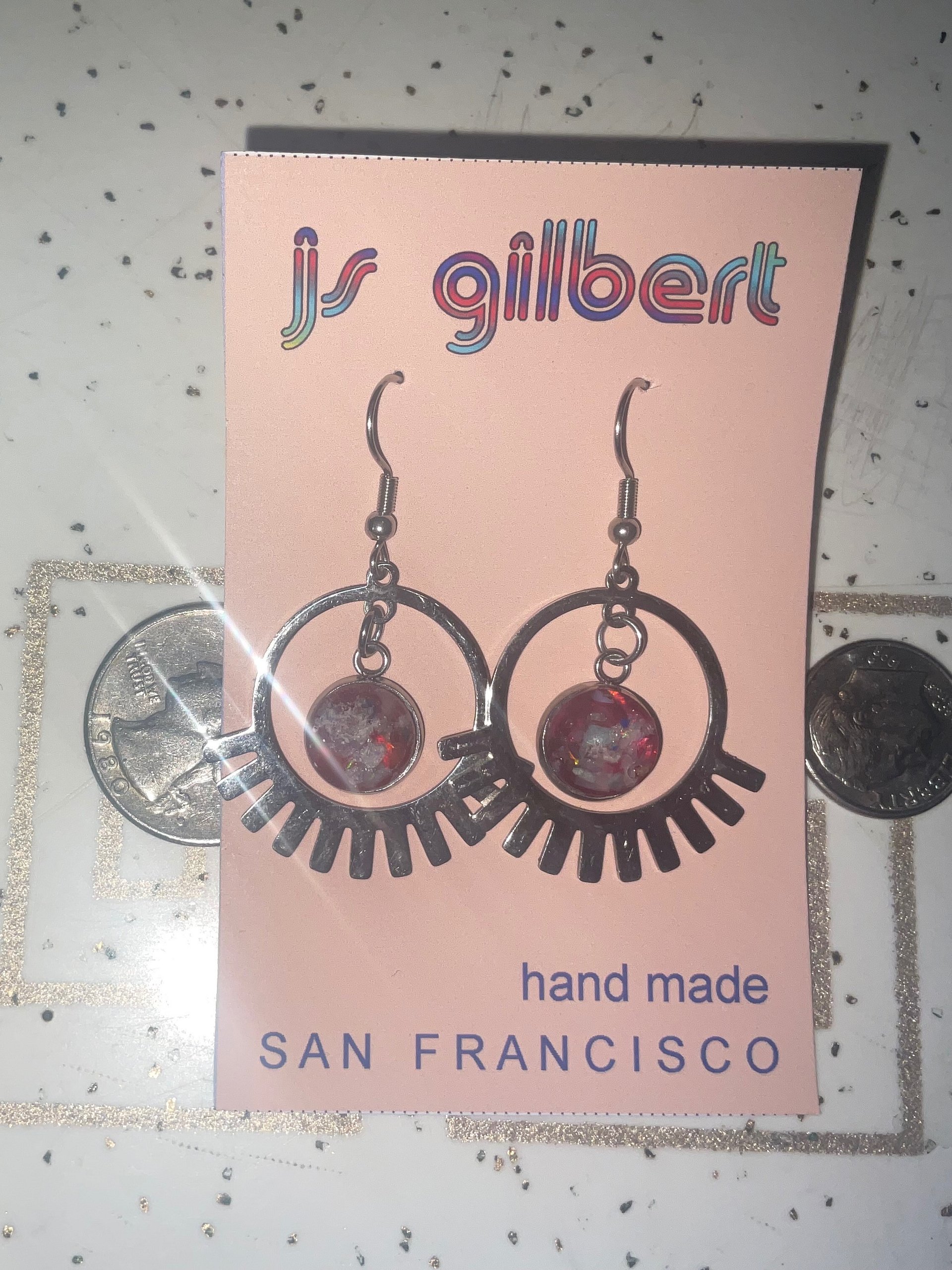 Eyelash dangle earrings with opal product image (1)