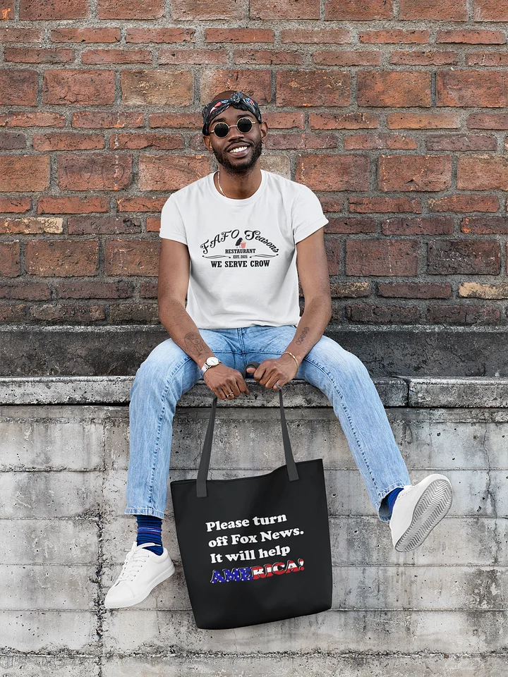Please Turn Off Fox News Black Tote Bag - Funny Anti-Fox News Canvas Grocery Bag product image (1)
