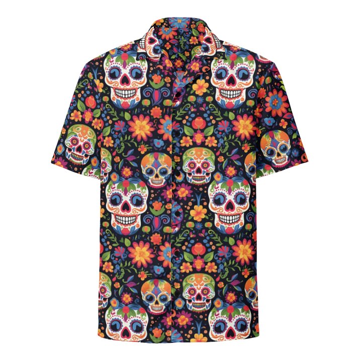Festive Pattern-Sugar Skull and Flower Celebration Hawaiian Shirt product image (1)