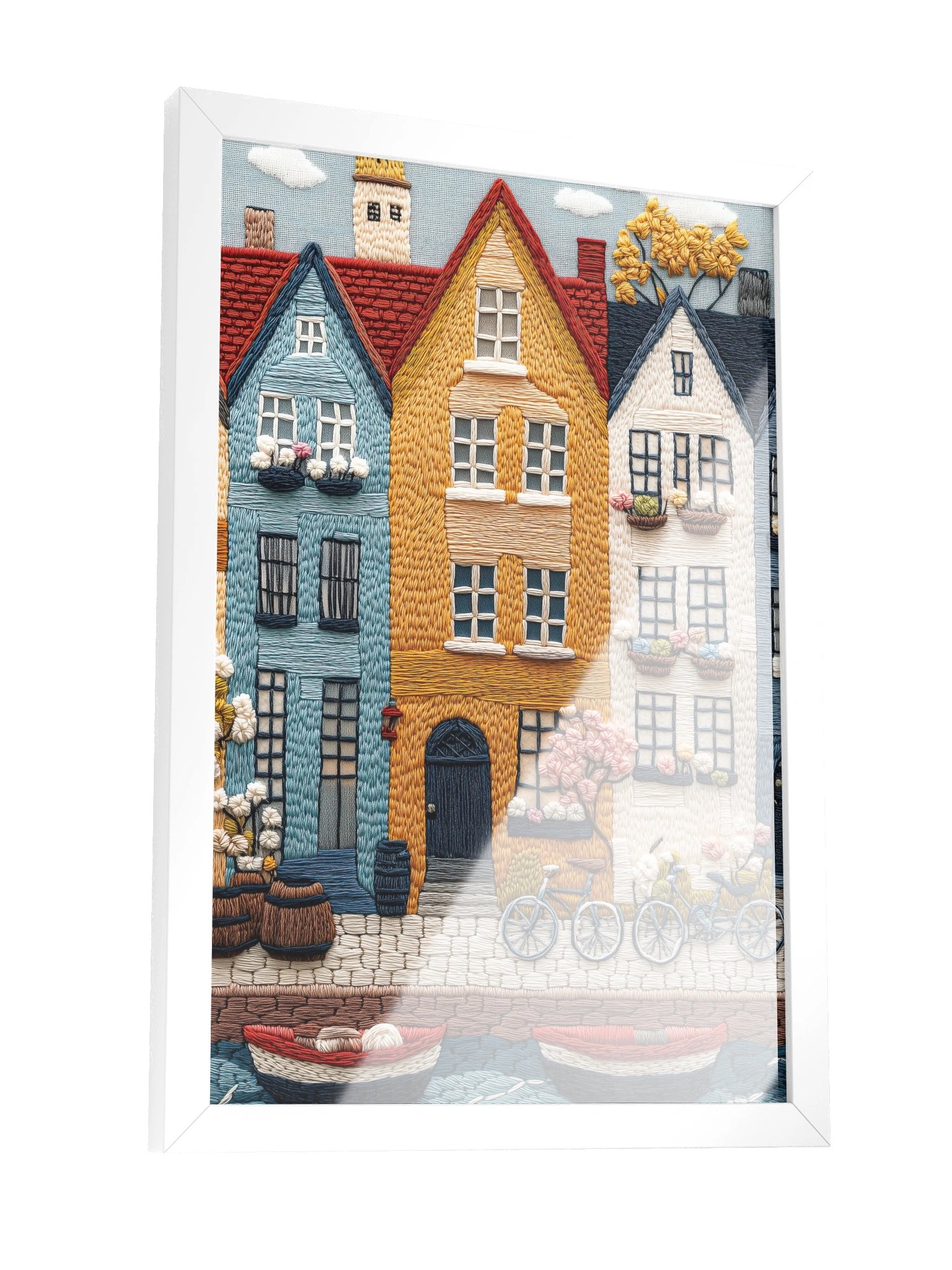 A Bicycle Day in Copenhagen | Embroidery-Style Wall Art — Framed Print product image (3)
