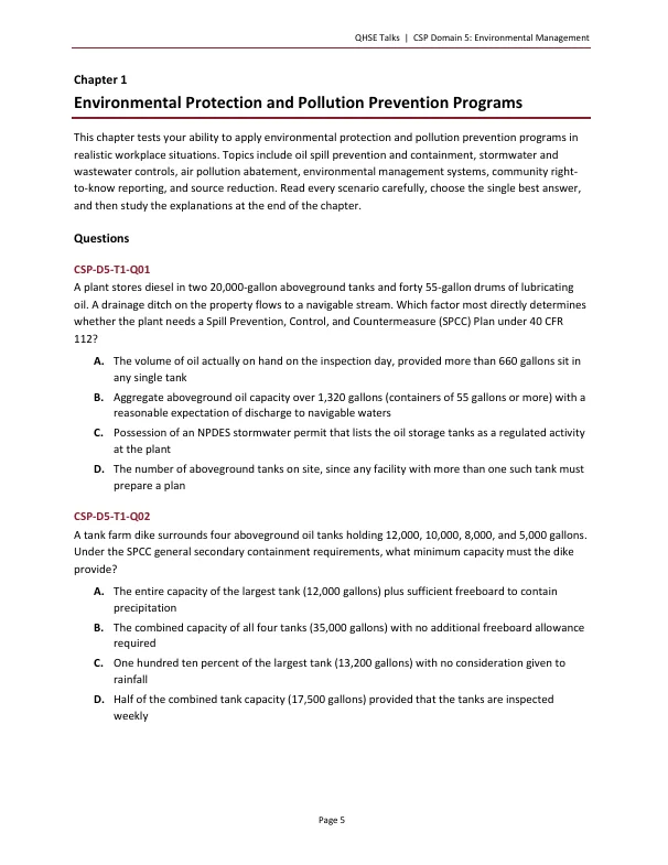 CSP 11 Domain 5 — Environmental Management: 125 Scenario-Based Practice Questions | 25 Questions per Topic | Detailed Explanations product image (3)