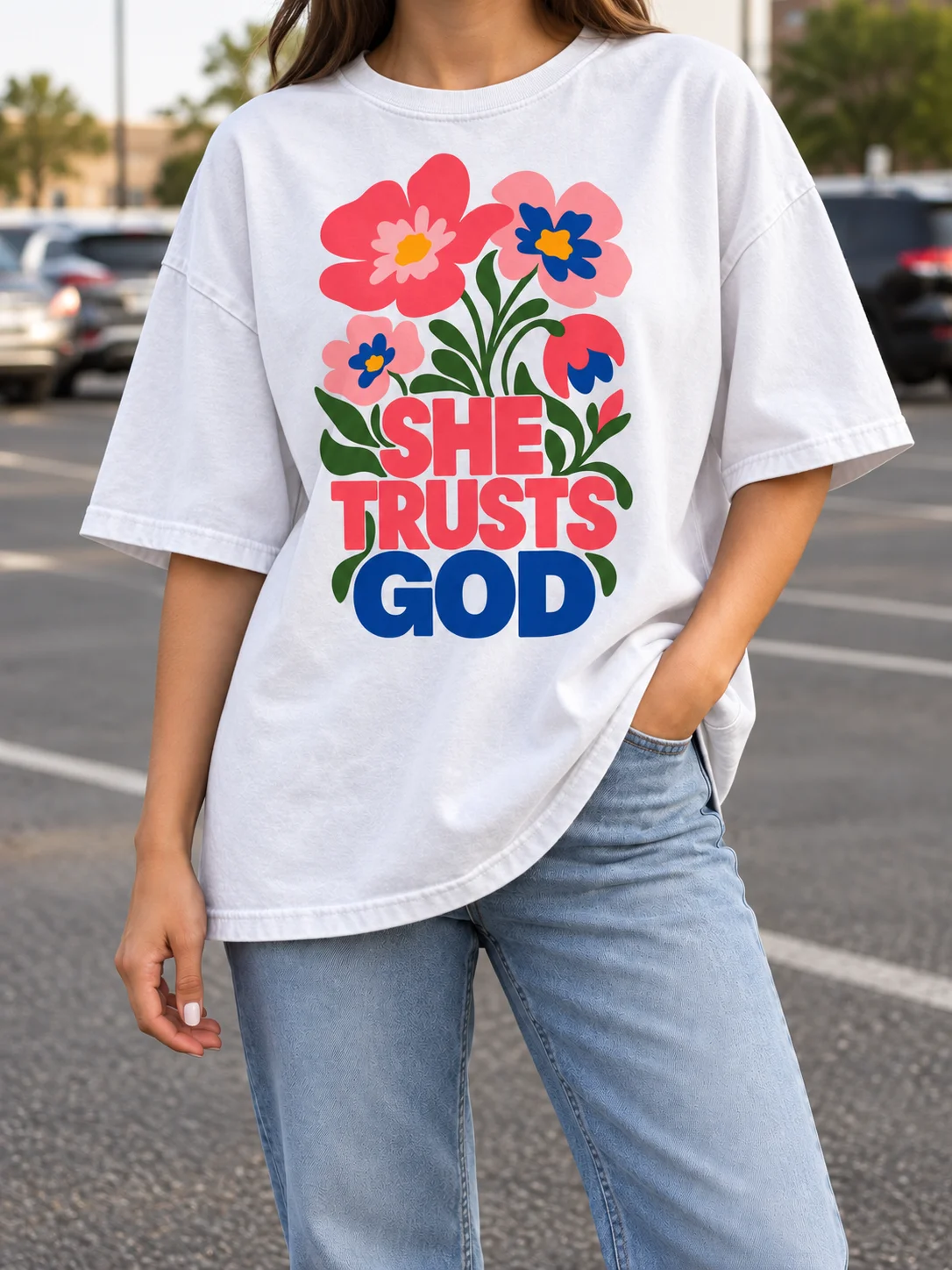 She Trusts God PNG – Christian Floral Shirt Design product image (5)