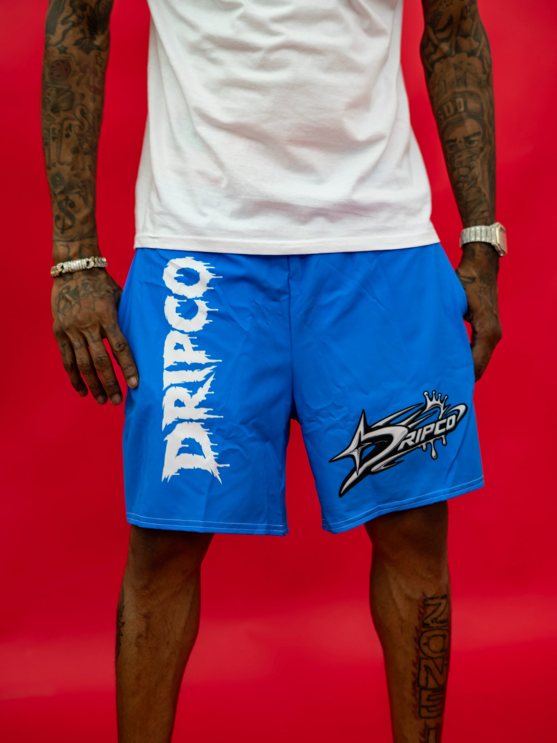 DRIPCO Blue Drip Logo Athletic Long Shorts product image (1)