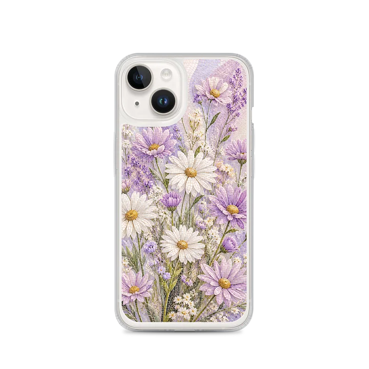 Pastel Lilac And Cream Wild Daisies Mosaic Premium Soft Silicone iPhone Case - MagSafe Compatible product image (4)