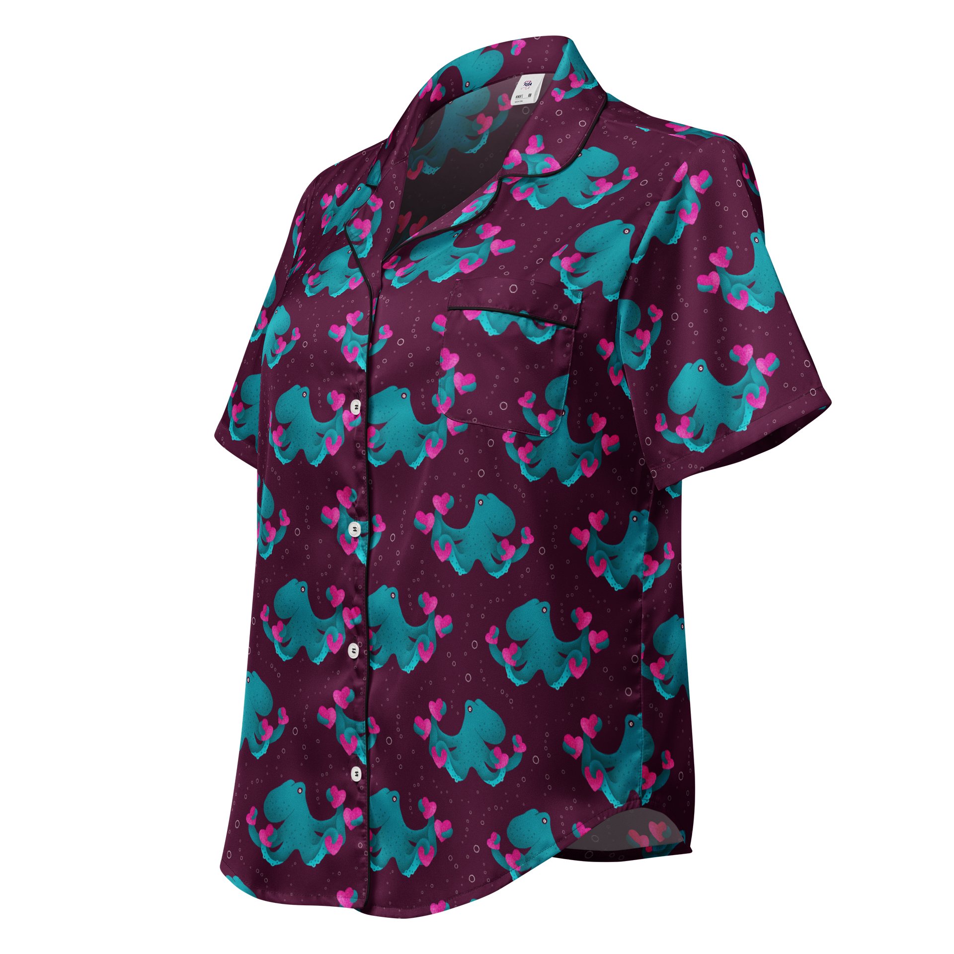 Octopus and Hearts Ladies Short Sleeve Pajama Top product image (1)