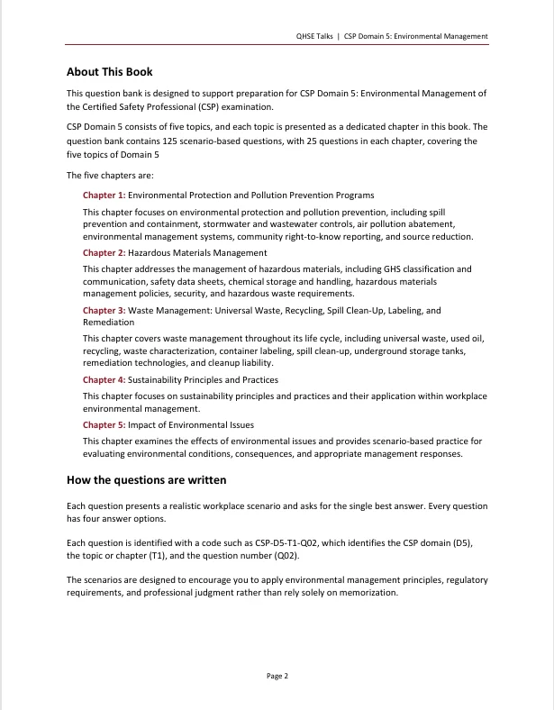 CSP 11 Domain 5 — Environmental Management: 125 Scenario-Based Practice Questions | 25 Questions per Topic | Detailed Explanations product image (2)