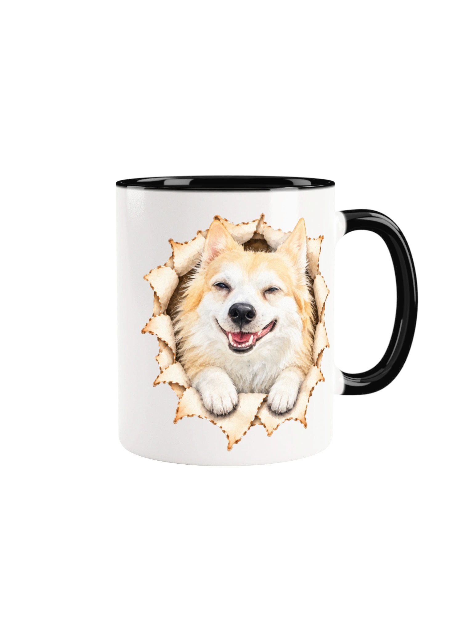 Peekaboo Fluffy White Dog Front and Back Mug product image (4)