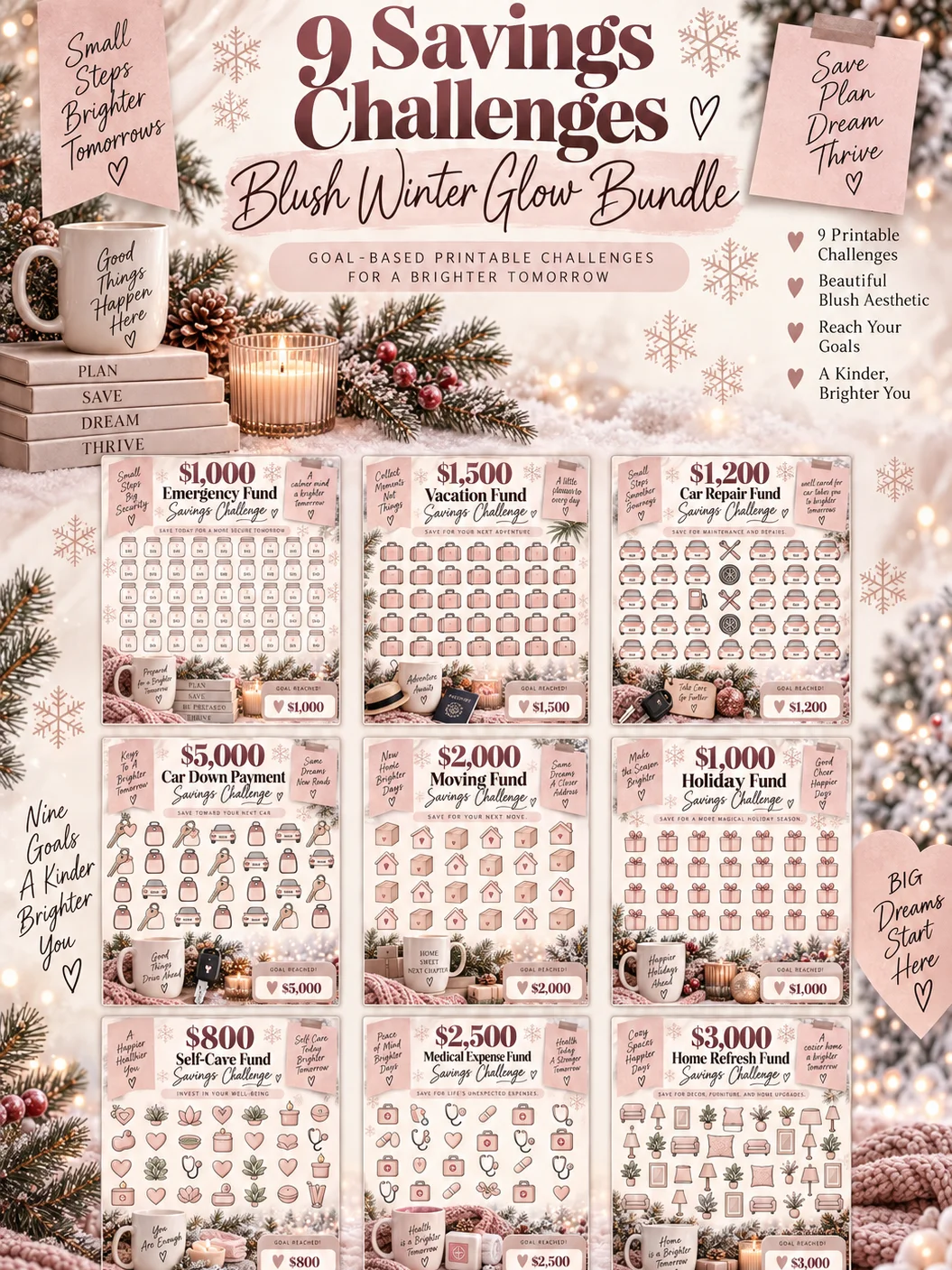 9 Savings Challenges Printable | Blush Winter Glow Bundle | Instant Download PDF product image (1)
