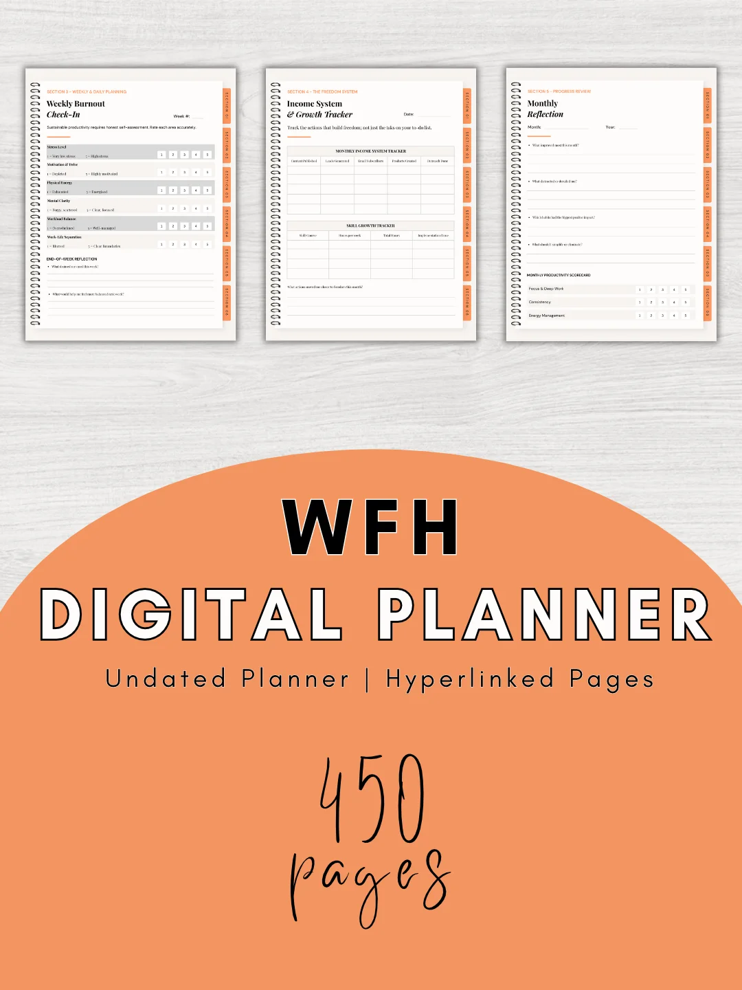 Work-From-Home Productivity Digital Planner (Grey-Orange Edition) product image (3)