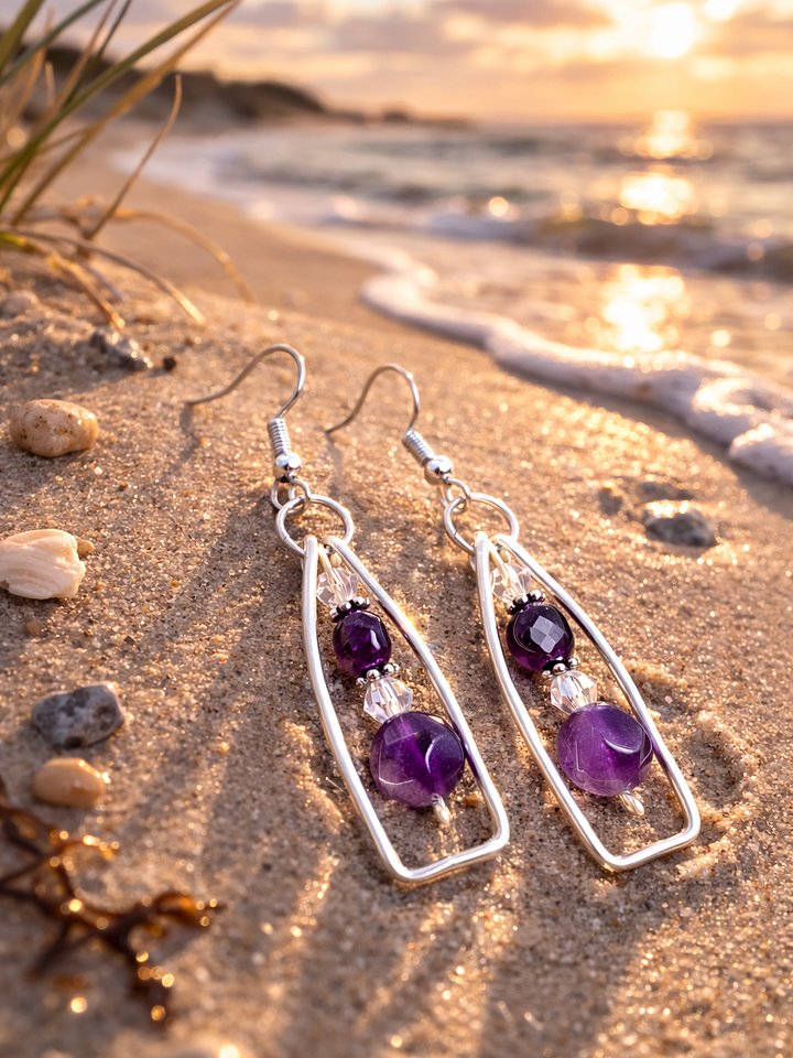 MFD-00303 | Stardust Over Sea Amethyst Earrings | Handmade Coastal Charm Jewelry by Monique Faella Designs™ product image (1)