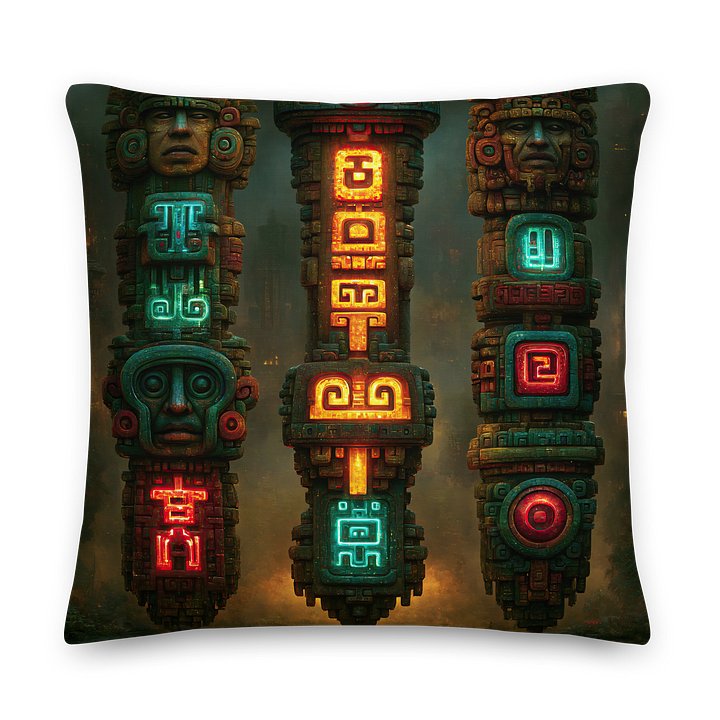 Transmission Totems I — Ancient Neon Glyph Cushion Cover 22x22 product image (2)