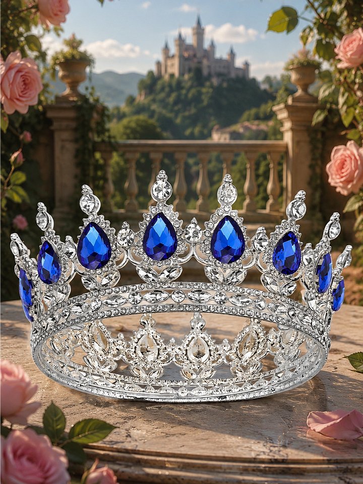 The Armored Kingdom Sapphire Blue Queens Crown (Silver)-Elegant-Beauty-Statement Piece-Royal product image (1)