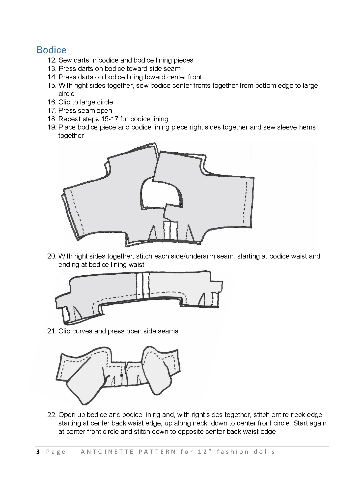 Antoinette sewing pattern for 12" fashion dolls product image (3)