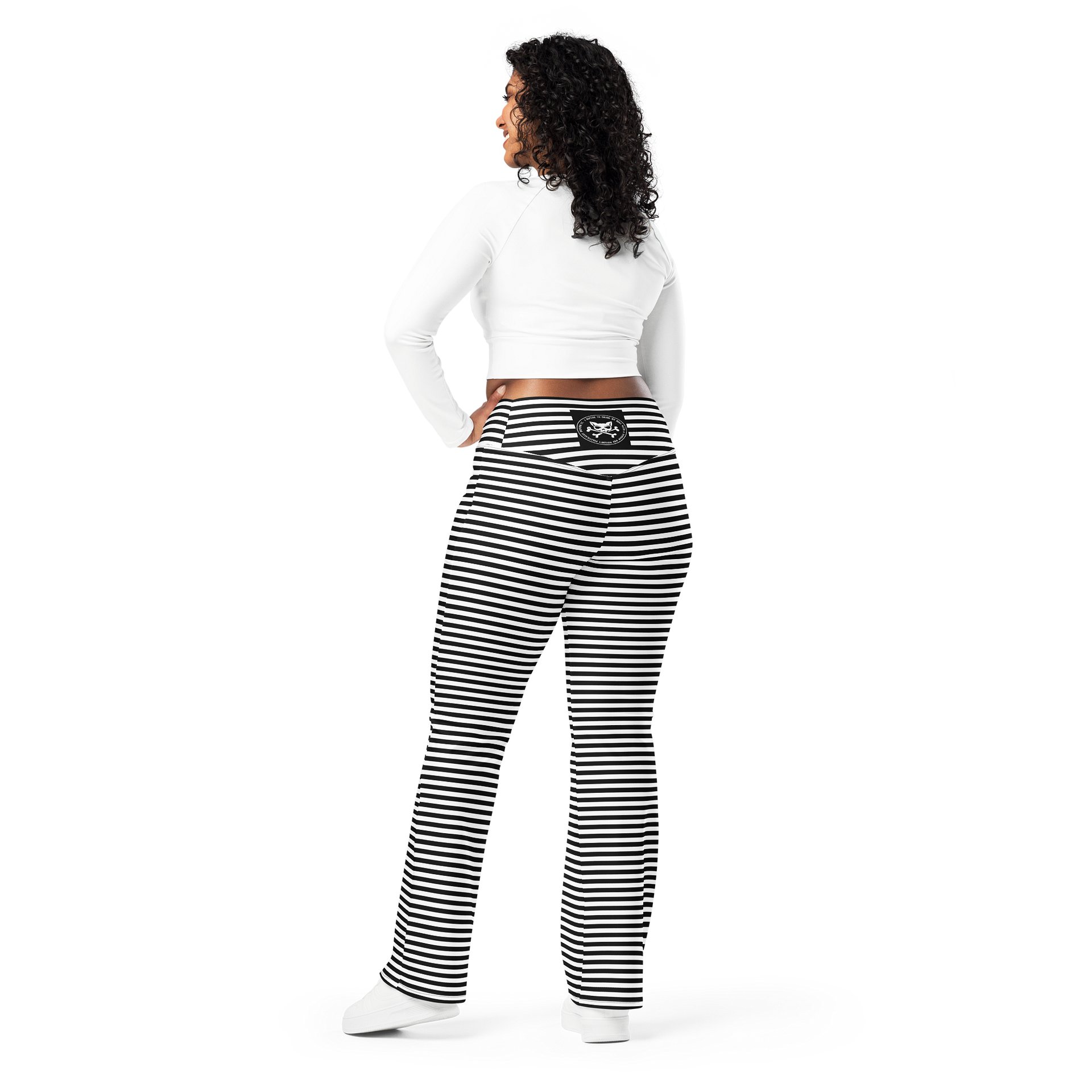 White and Blaque Stripped Kat Skull Flares product image (4)