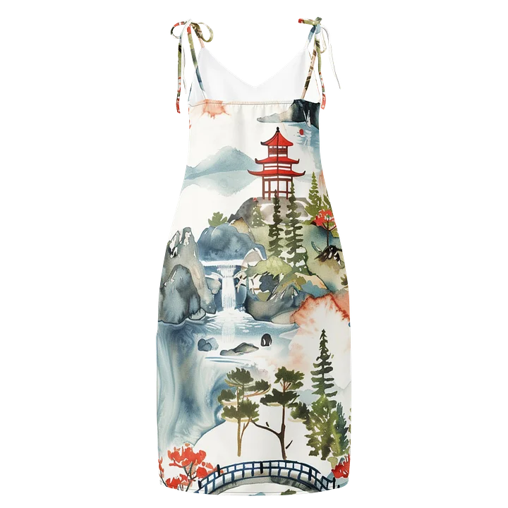 Japanese Pagoda Watercolor Midi Slip Dress | Chiffon Landscape Dress product image (2)
