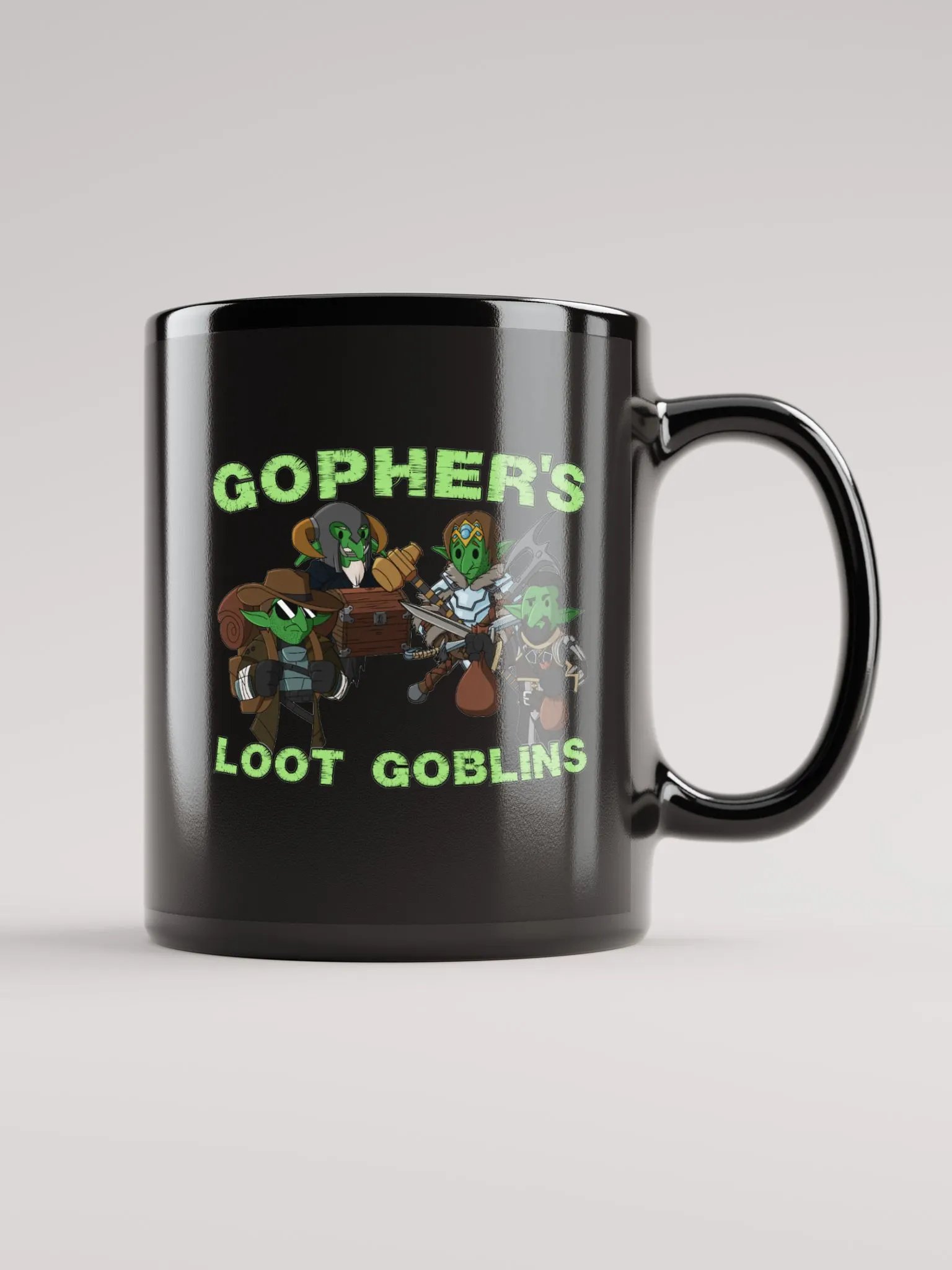 Gopher's Green Loot Goblins Black Mug product image (1)
